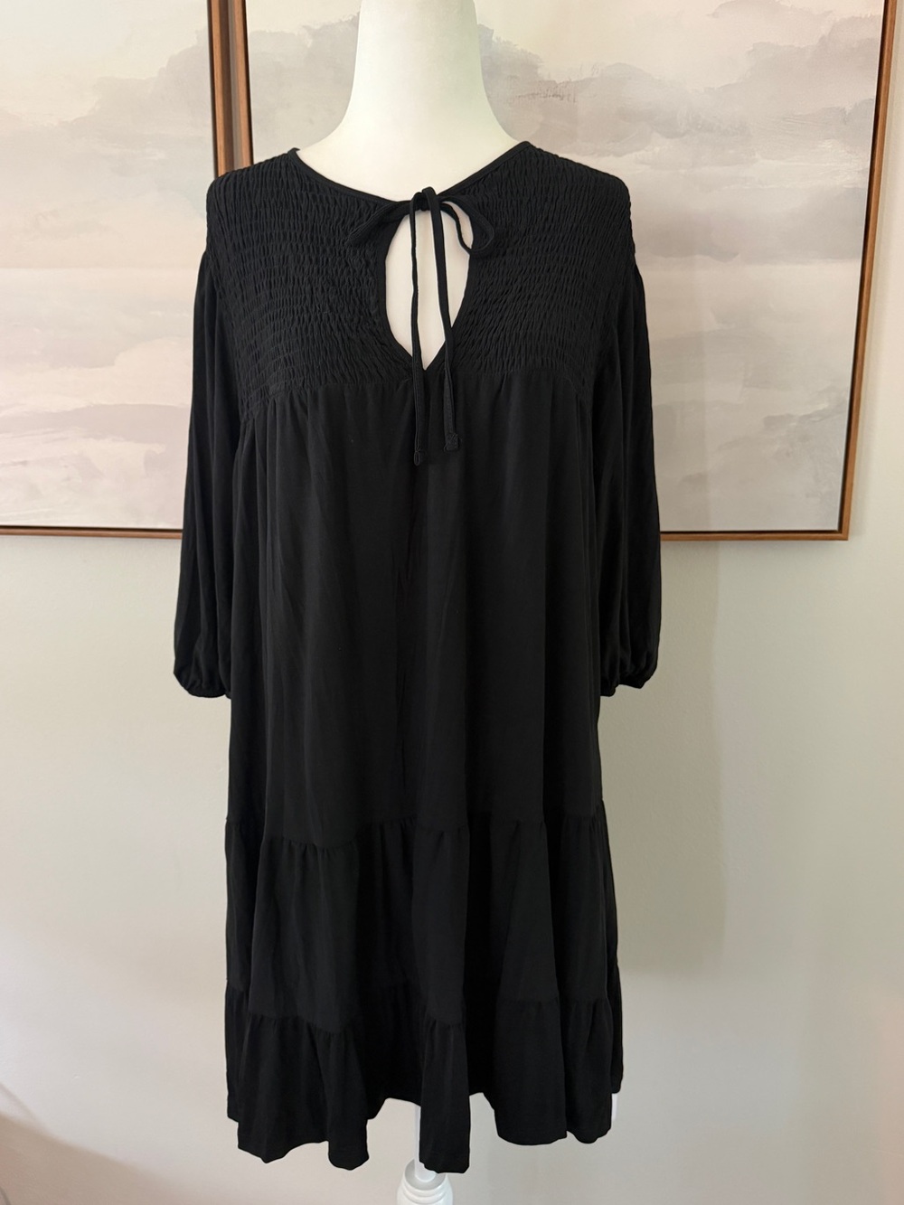 Bershka Size XS Black Tiered Long Sleeve Mini Dress Size XS